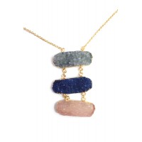 Kaira Trio Druzy Quartz Stone Long Necklace